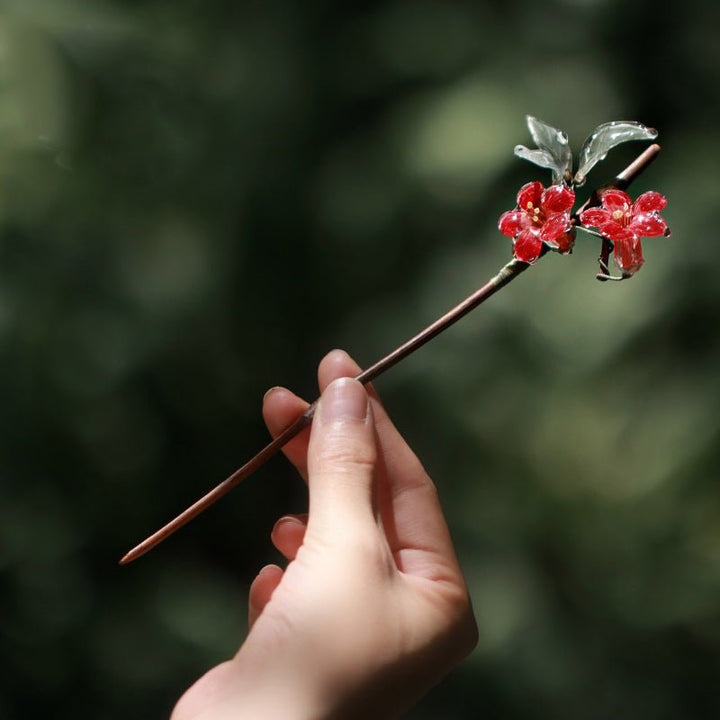 Red Flowering Honeysuckle Hair Stick
