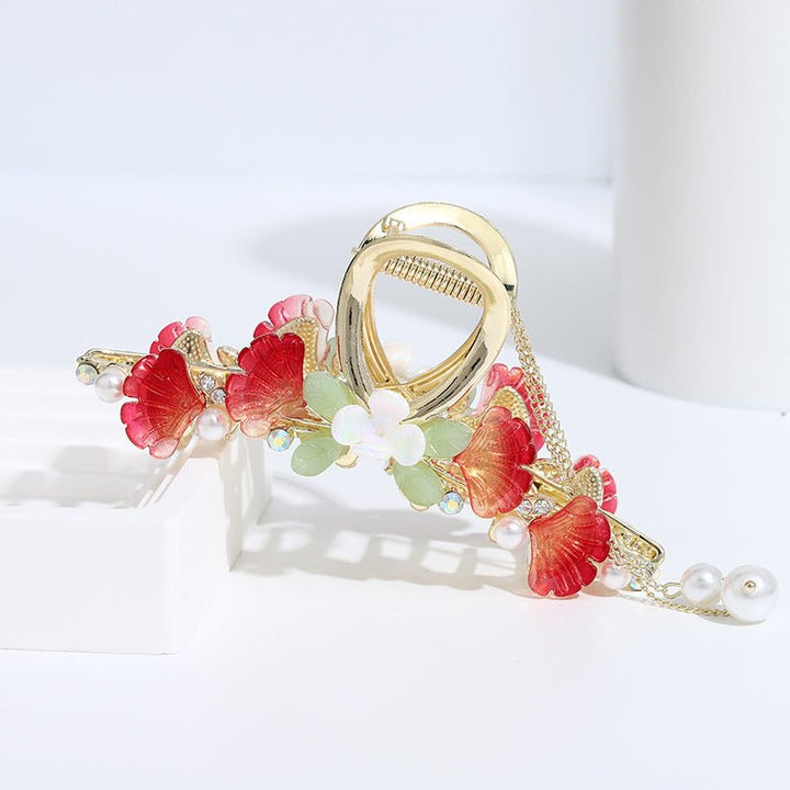 Red Ginkgo White Flower Hair Claw