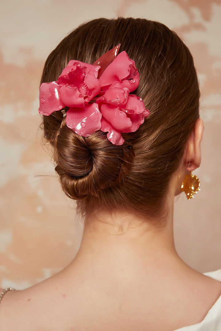 Red Iris Flower Hair Barrette Clip