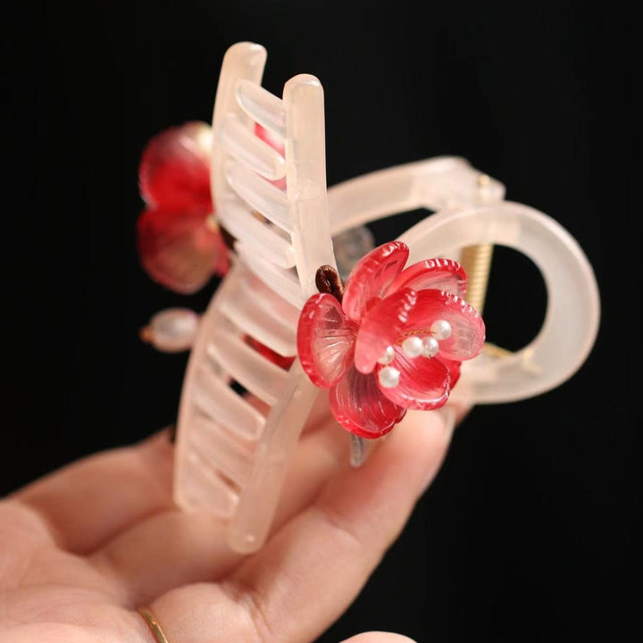 Red Plum Freshwater Pearl Hair Claw