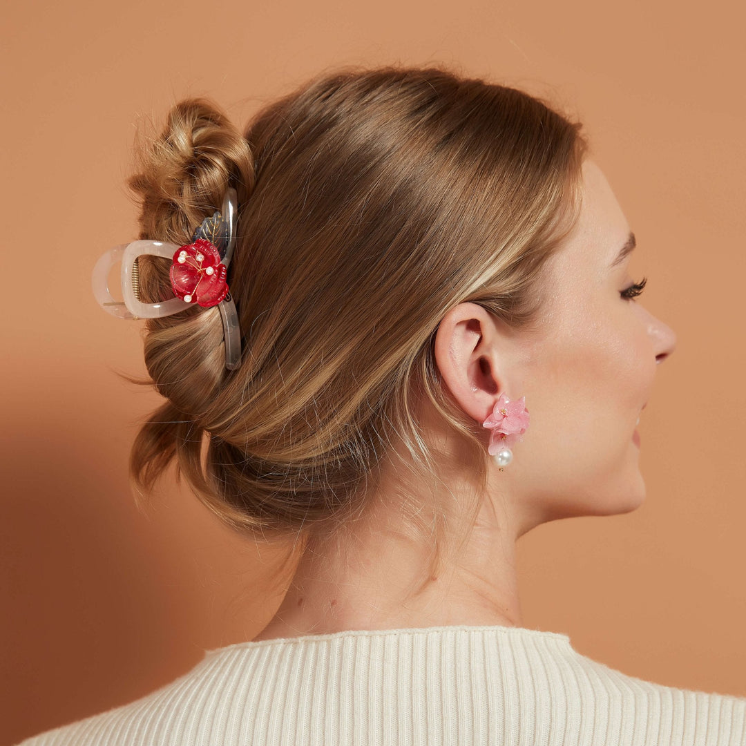 Red Plum Freshwater Pearl Hair Claw