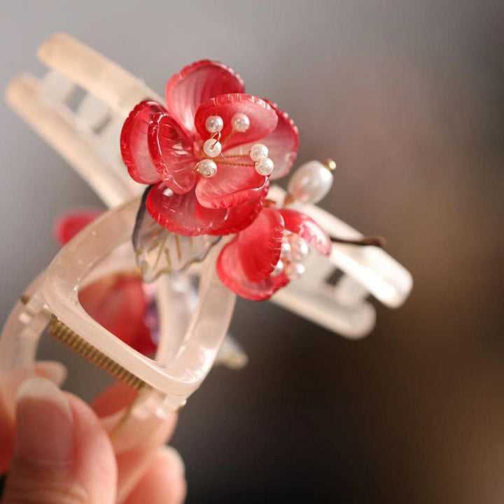Red Plum Freshwater Pearl Hair Claw