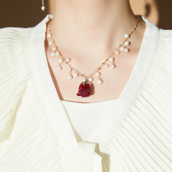Rote Rose Süßwasserperlenkette 