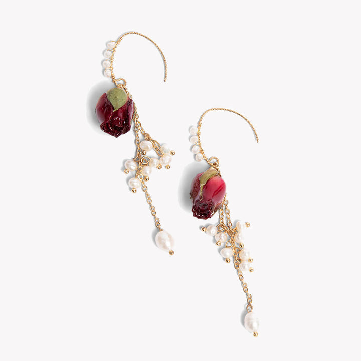 Real Rose Natural Pearl Earrings
