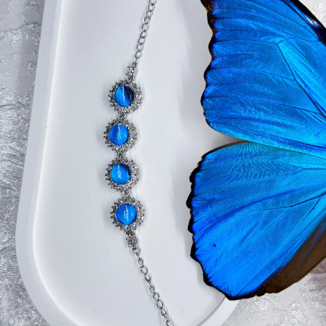 Eternal Blue Genuine Blue Morpho Butterfly Wing Specimen Bracelet in S925 Sterling Silver