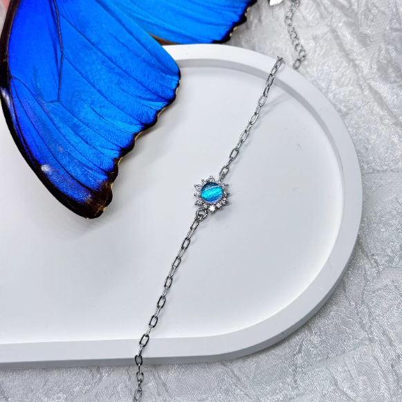 Eternal Blue Genuine Blue Morpho Butterfly Wing Specimen Bracelet in S925 Sterling Silver