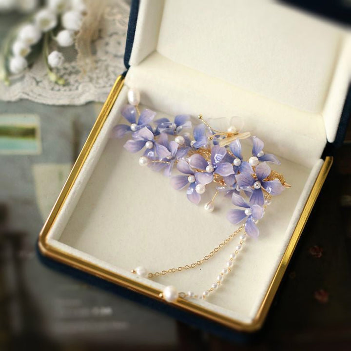 *Soft Branch* Purple Flower Tassel Pearl Hairpin