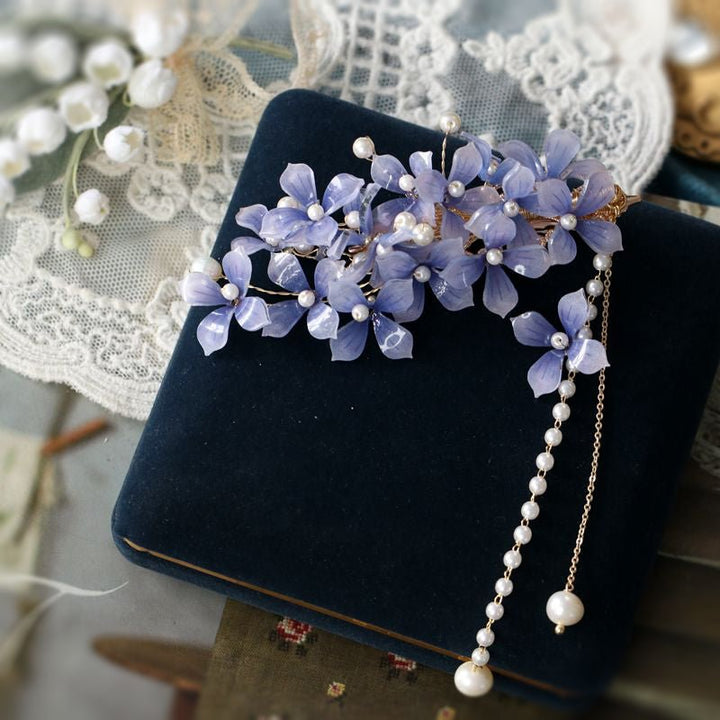 *Soft Branch* Purple Flower Tassel Pearl Hairpin