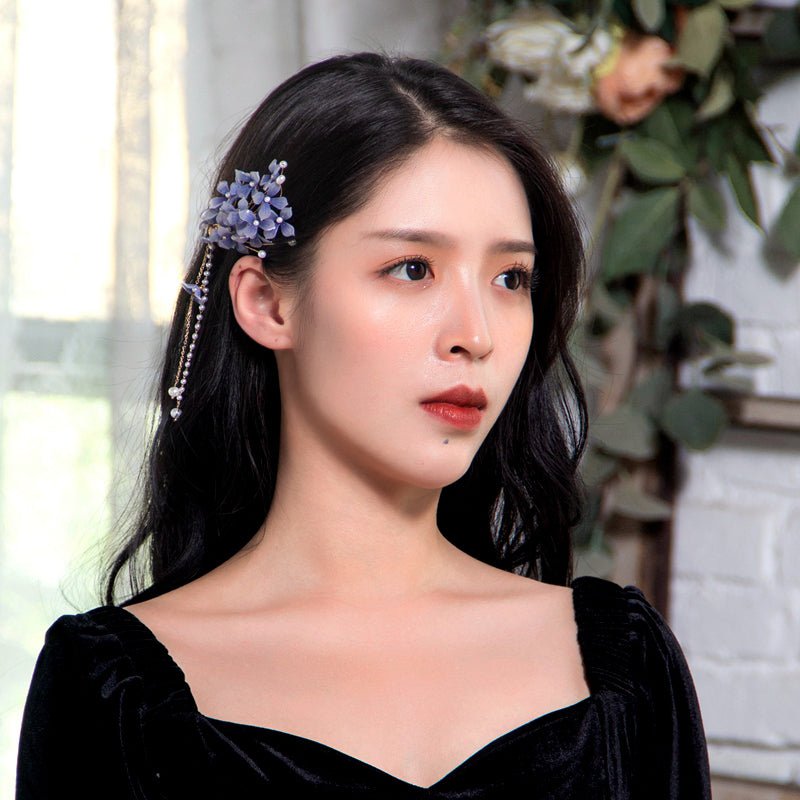 *Soft Branch* Purple Flower Tassel Pearl Hairpin