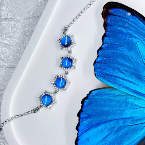 Eternal Blue Genuine Blue Morpho Butterfly Wing Specimen Bracelet in S925 Sterling Silver