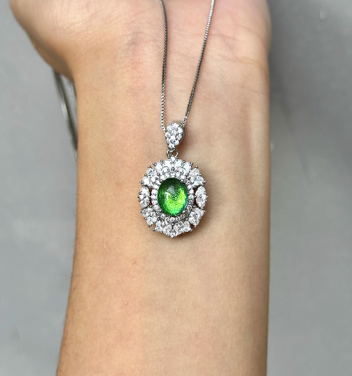 Real Jewel Beetle Wing Necklace - Iridescent Metallic Green Pendant - Minimalist Luxury Nature Jewelry