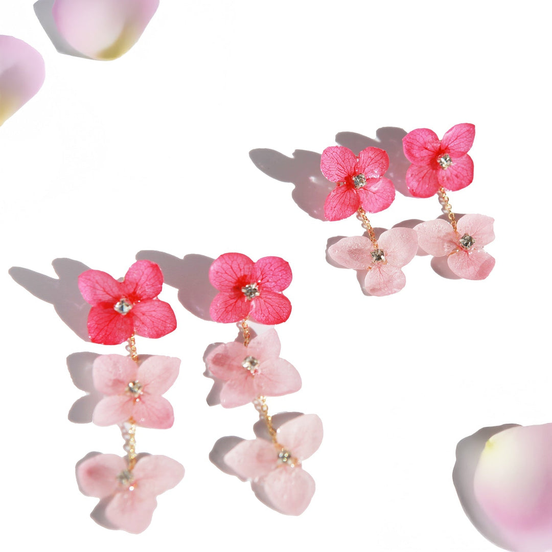 Three Petals Hydrangea Flowers Drop Earrings
