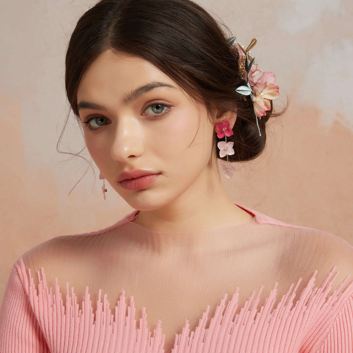 Three Petals Hydrangea Flowers Drop Earrings