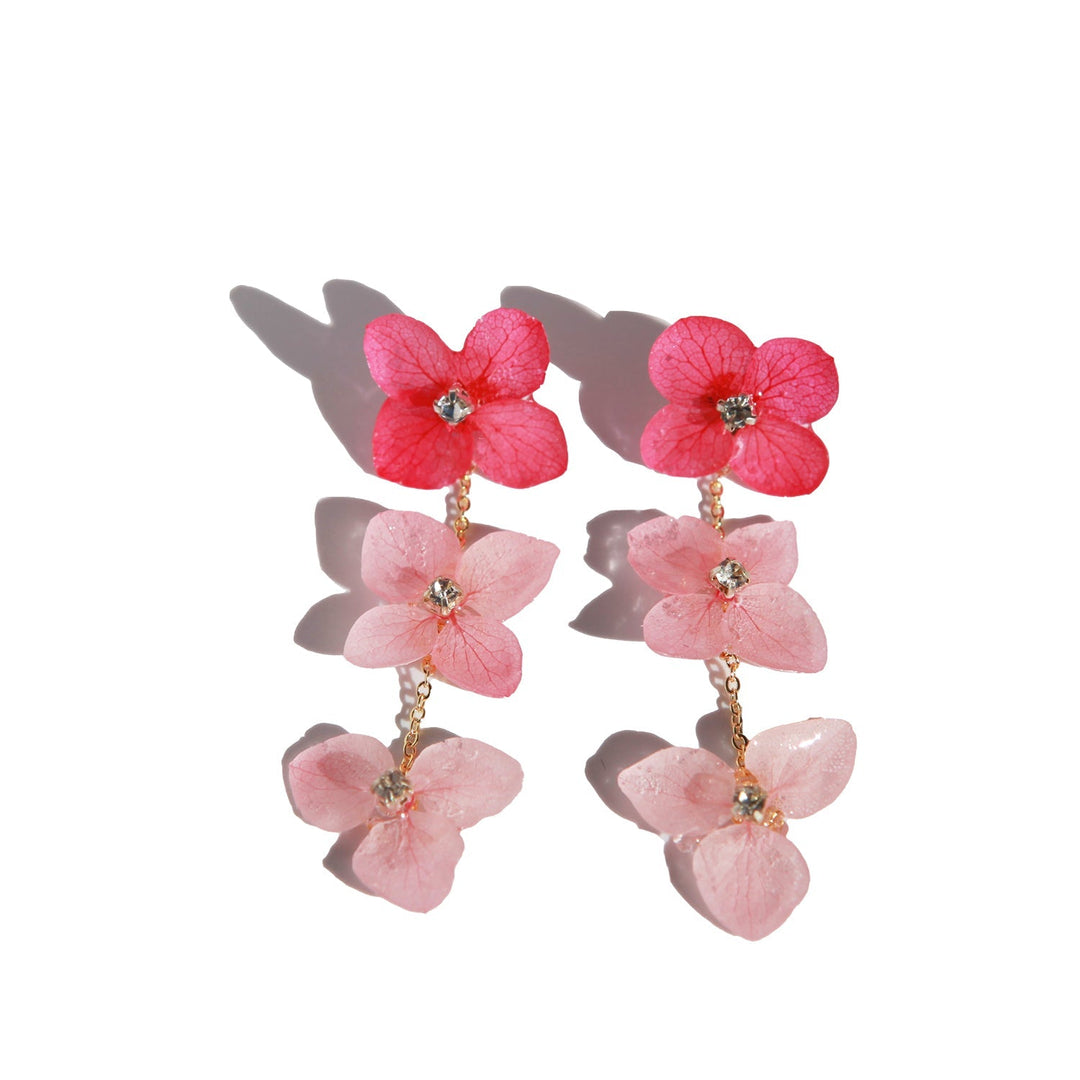 Three Petals Hydrangea Flowers Drop Earrings