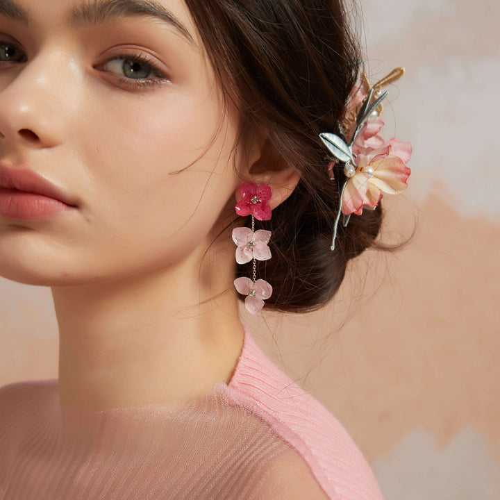 Three Petals Hydrangea Flowers Drop Earrings