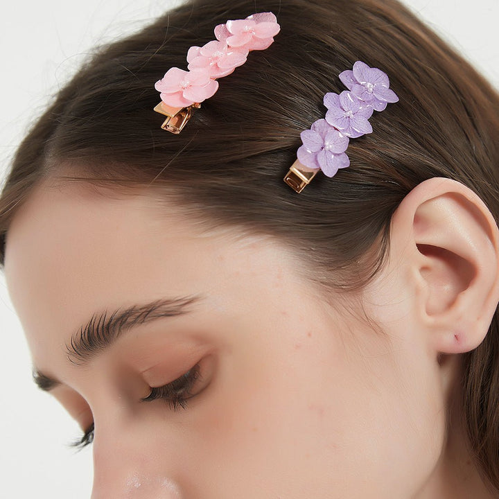 Dreifarbige Haarspange mit Hortensienblüten (3er-Set)