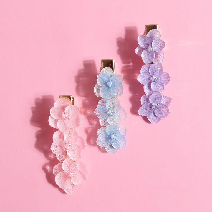 Dreifarbige Haarspange mit Hortensienblüten (3er-Set)