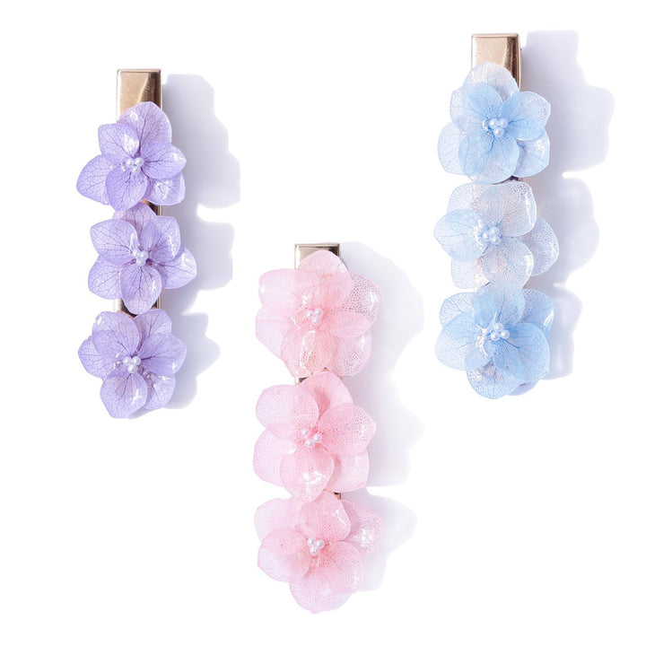 Dreifarbige Haarspange mit Hortensienblüten (3er-Set)
