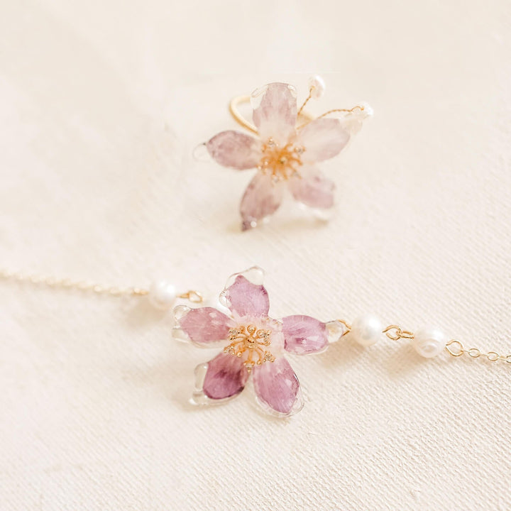 Translucent Glittering Cherry Blossom Ring