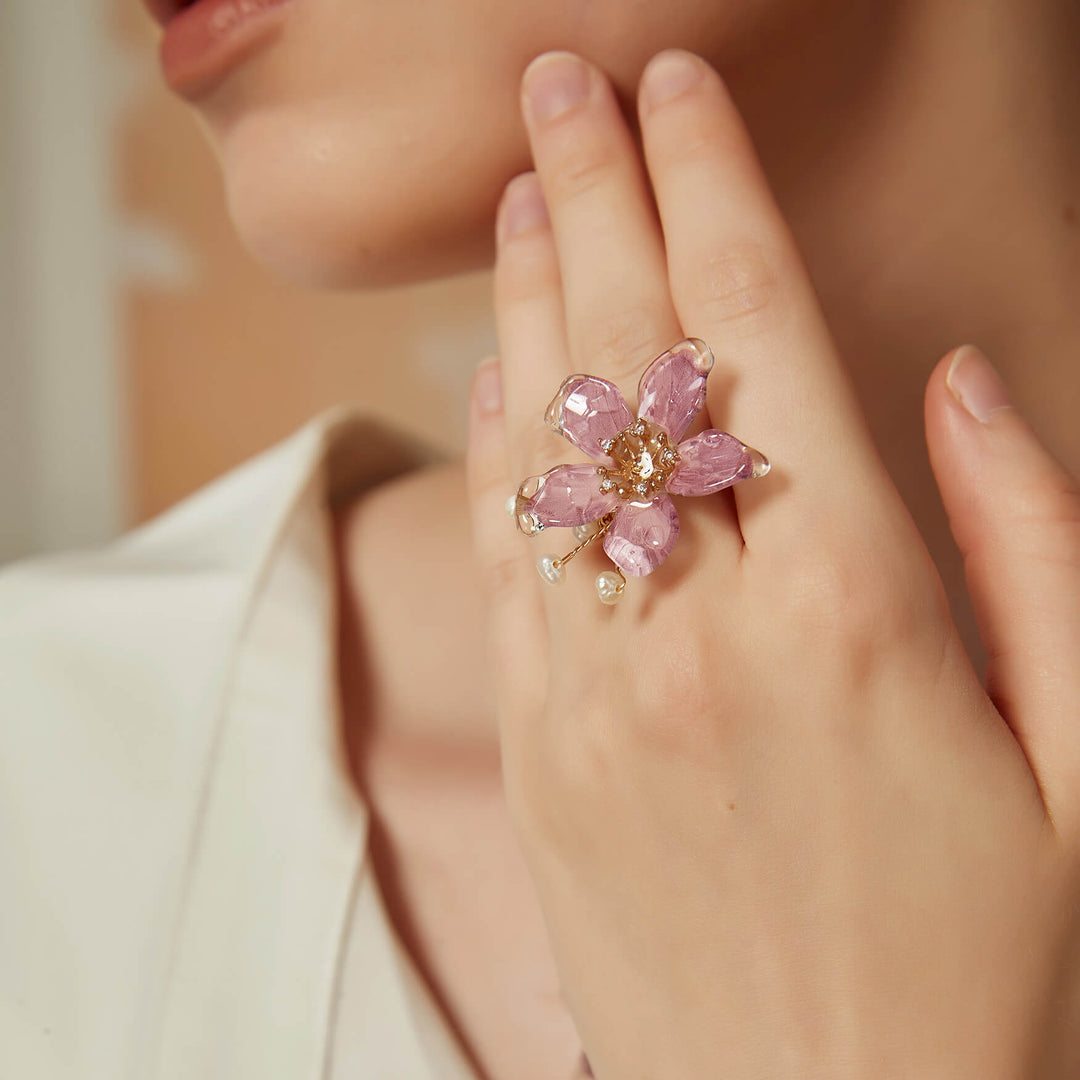 Translucent Glittering Cherry Blossom Ring
