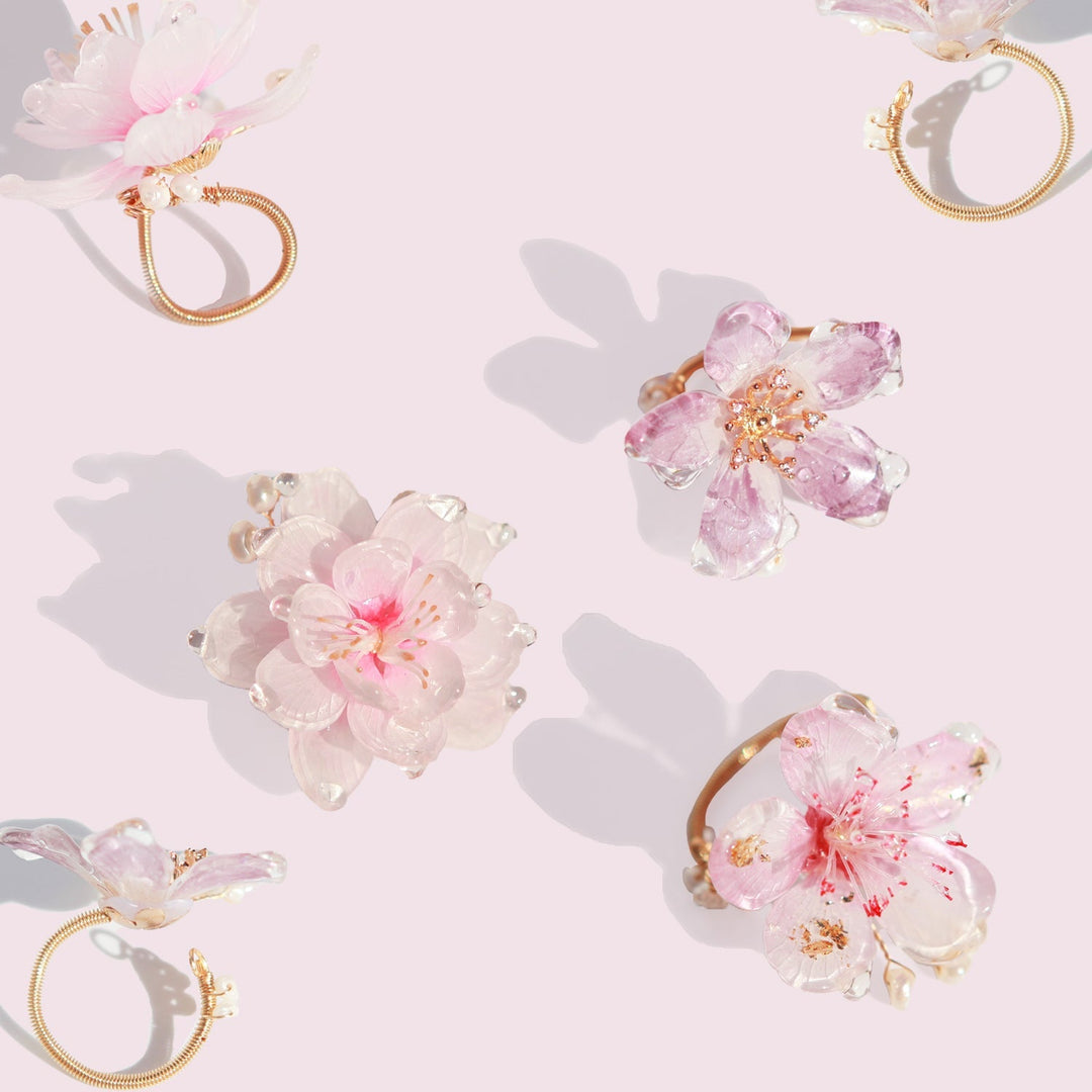 Translucent Peach Cherry Blossom Ring