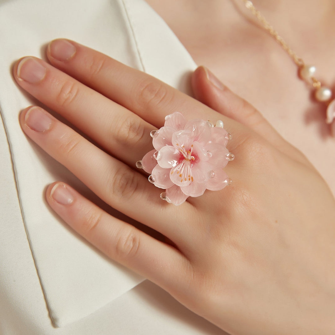 Translucent Peach Cherry Blossom Ring