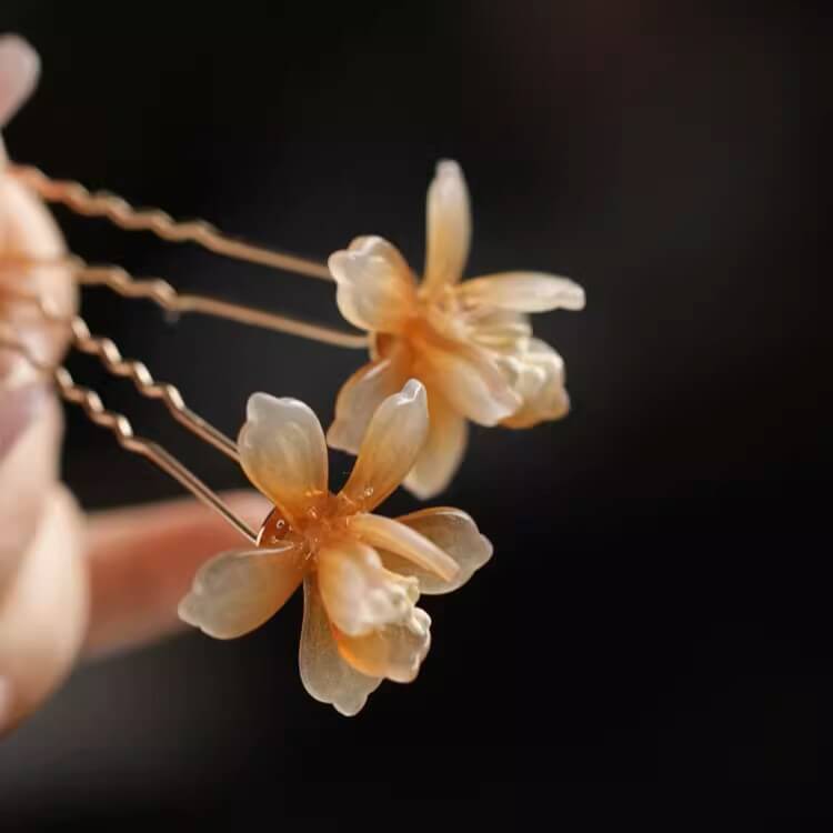 Translucent Yellow Jasmine Flower Hair Pin (2-pc)