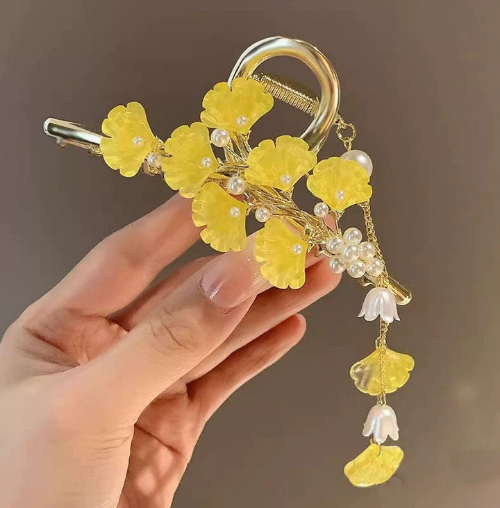 Gelbe Ginkgoblüten-Quaste-Haarklammer 