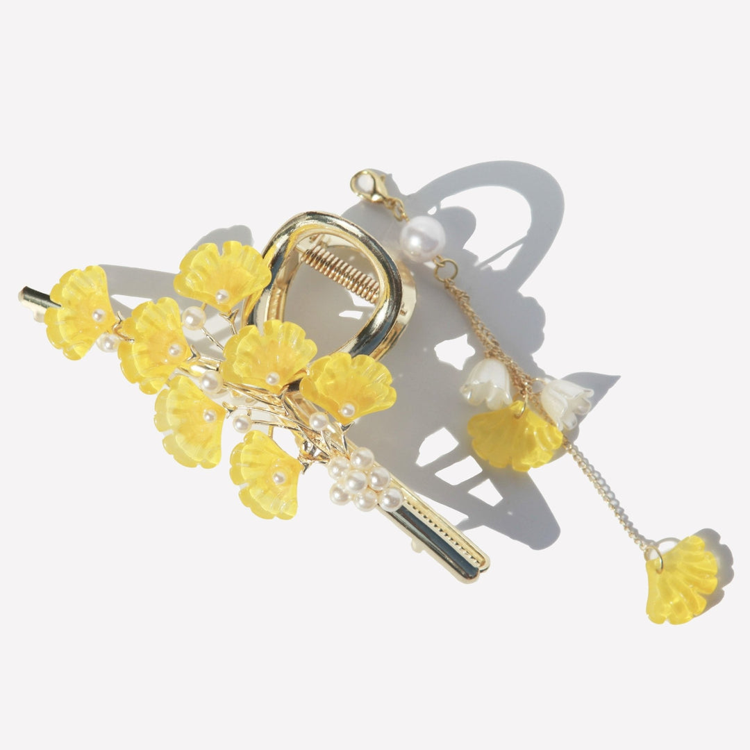 Gelbe Ginkgoblüten-Quaste-Haarklammer 