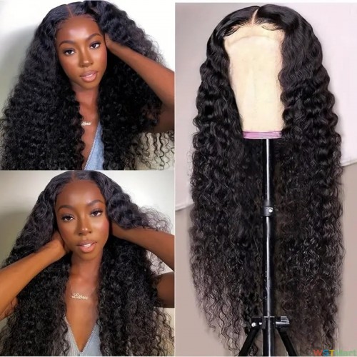 150% Density Deep Wave Human Hair Wigs 4*4 Lace Front Hair Wigs For Women Natural Color 8-22 Inch