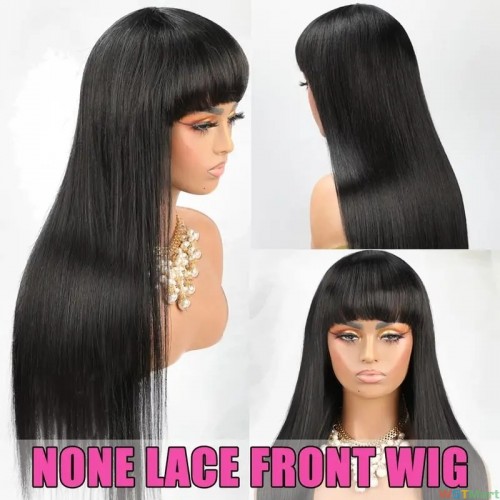 Full Machine Made Straight Human Wigs With Bangs For Women Unprocessed Brazilian Virgin Human Hair Wigs