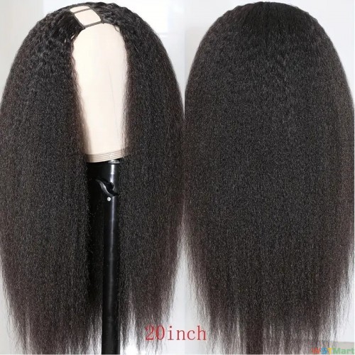 Kinky Straight Human Hair Wigs U Part Brazilian Virgin Remy Human Hair Wigs For Women Girls 180% Density