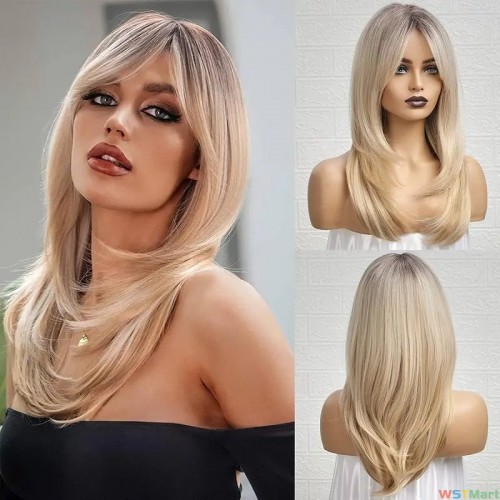 20 Inch Long Straight Blonde Wig Bob Synthetic Wigs For Women Natural Wigs High Temperature Hair