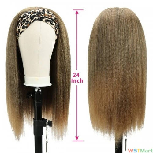 Voocall (24inch,1B/27) Synthetic Yaki Straight Headband Wig for Women