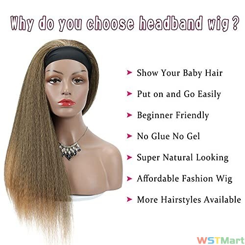 Voocall (24inch,1B/27) Synthetic Yaki Straight Headband Wig for Women