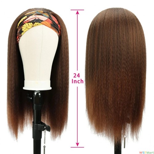 Voocallhair 1B/30 Yaki Straight Headband Wig Synthetic Hair 24