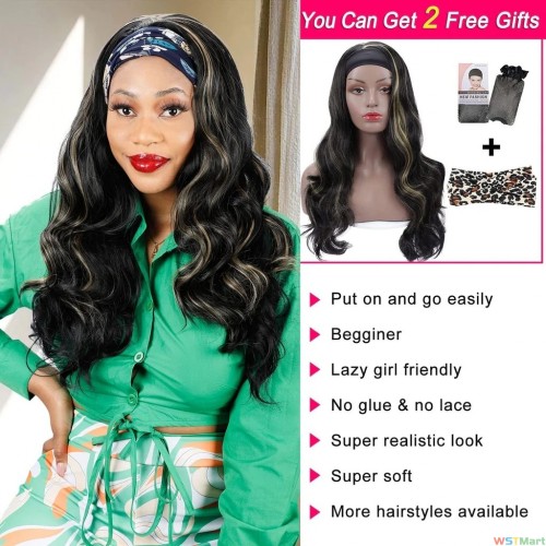 Voocall 26inch 1B/H27# Glueless Headband Wig Synthetic Body Wave Head Band Wigs
