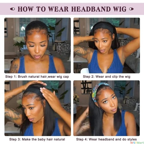 Voocall (24",1B)Long Straight Headband Wig 24 inch Straight Headband Wigs for Black Women
