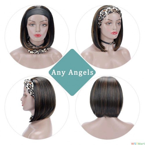 Voocall (16inch, 1B/H27#) Glueless Headband Wig Synthetic Long Black Body Wave Headband Wigs