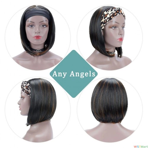 Voocall (10",P2/30) Short Straight Hair Wig Highlighted Bob Glueless Wigs with Headband Attached No Lace Synthetic Head Band Wig