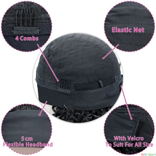 Voocall (14" T1B/BUG) Curly Headband Wig Synthetic for Black Women None Lace Afro Curly Wigs with Headband