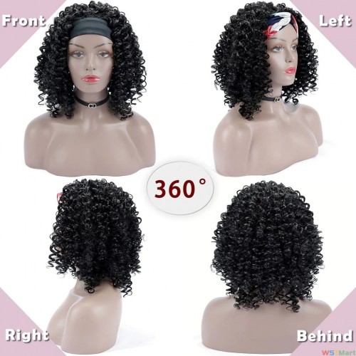 Voocall Bob Curly Headband Wig 14 Inch Kinky Curly Headband Wigs for Black Women 1B