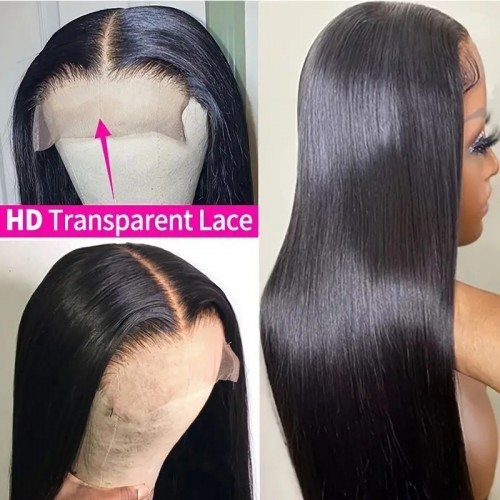 Densun Pre-cut 5x5 Transparent HD Lace Closure Wig 150% Density Straight Glueless Wig