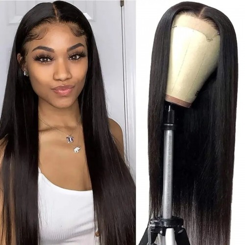 Densun  Pre Cut Lace  4x4 Transparent Lace HD Lace Straight Black Quick & Easy Glueless Wig With Breathable Cap Air Wig