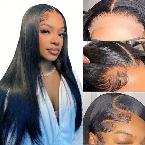 Densun 5x5 HD Closure Wig Short Straight Wig with Pre Plucked Hairline