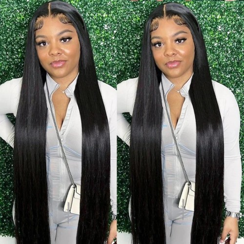 Densun Straight Hair 13×6 Transparent Lace Wig 100% Remy Human Hair Pre-Plucked 180% Density Wigs