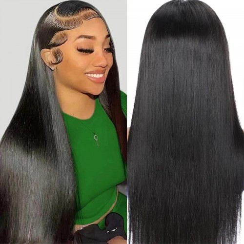 Densun Straight Hair 13×6 Transparent Lace Wig 100% Remy Human Hair Pre-Plucked 180% Density Wigs