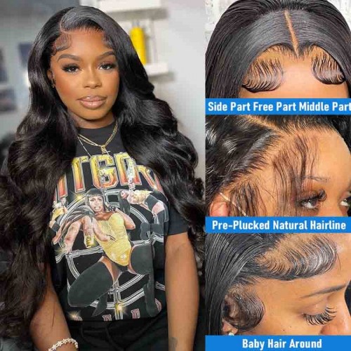 Affordable 180% Density Body Wave Lace Frontal Wigs Glueless Time Saver Human Hair Wigs Pre Plucked Wig With Baby Hair