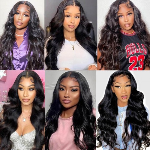 Nuiee Hair Body Wave Human Hair Wigs 13x4 Transparent Lace Front Wig Pre Plucked 150% 180% Density