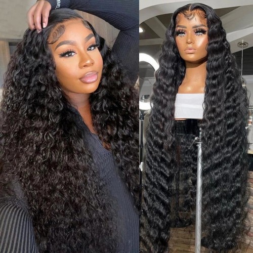 Nuiee Glueless Deep Wave Wig 100% Human Hair 5x5 HD Lace Closure Wig Pre-Plucked Natural Hairline